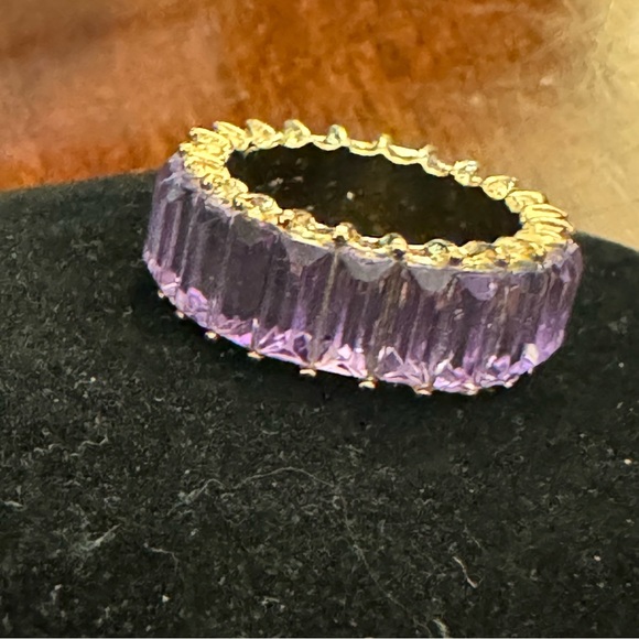 Sparkling Emerald Cut Purple Amethyst, Lab created, Glamorous Eternity Ring Sz 7 - Picture 6 of 6